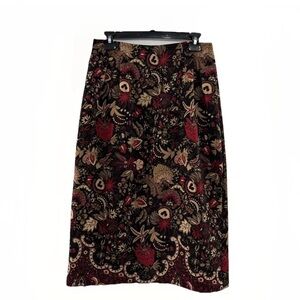 Vintage Briggs New York Sz 10P‎ Floral Paisley Midi Skirt Black Red Tan Boho Y2K